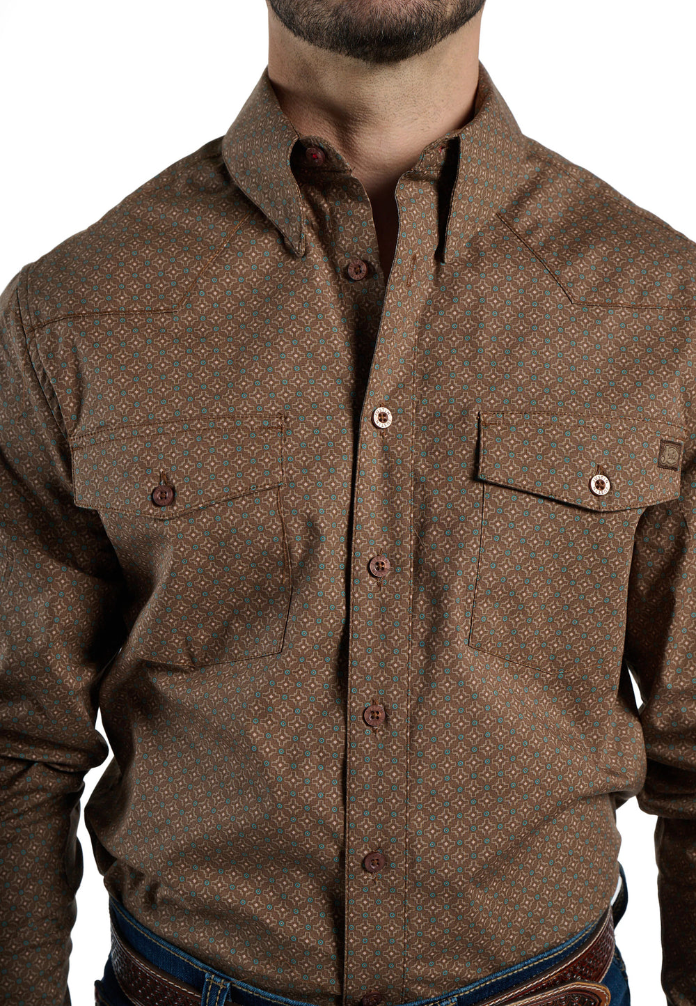 Chestnut Mens Woven Shirt ™ - Brown / Turq Geocross (Assorted)