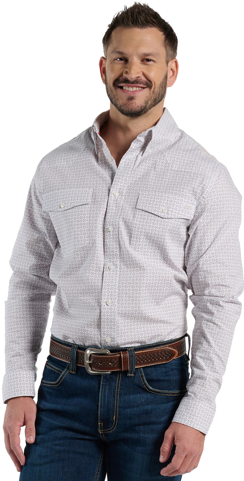 American Paint Mens Woven Shirt ™ - White Grey Geocross (White)