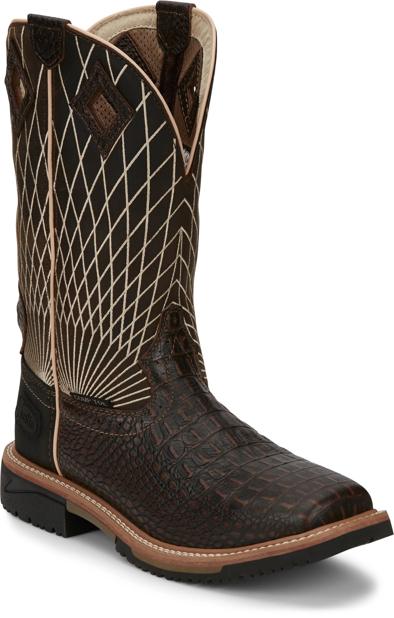 Derrickman 12" Comp Toe ™ - Brown Croc Print (Brown)