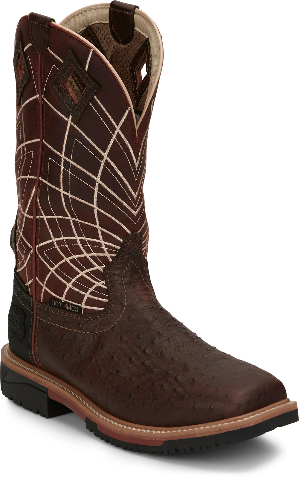 Derrickman 12" Waterproof Comp Toe ™ - Walnut Ostrich Print (Brown)