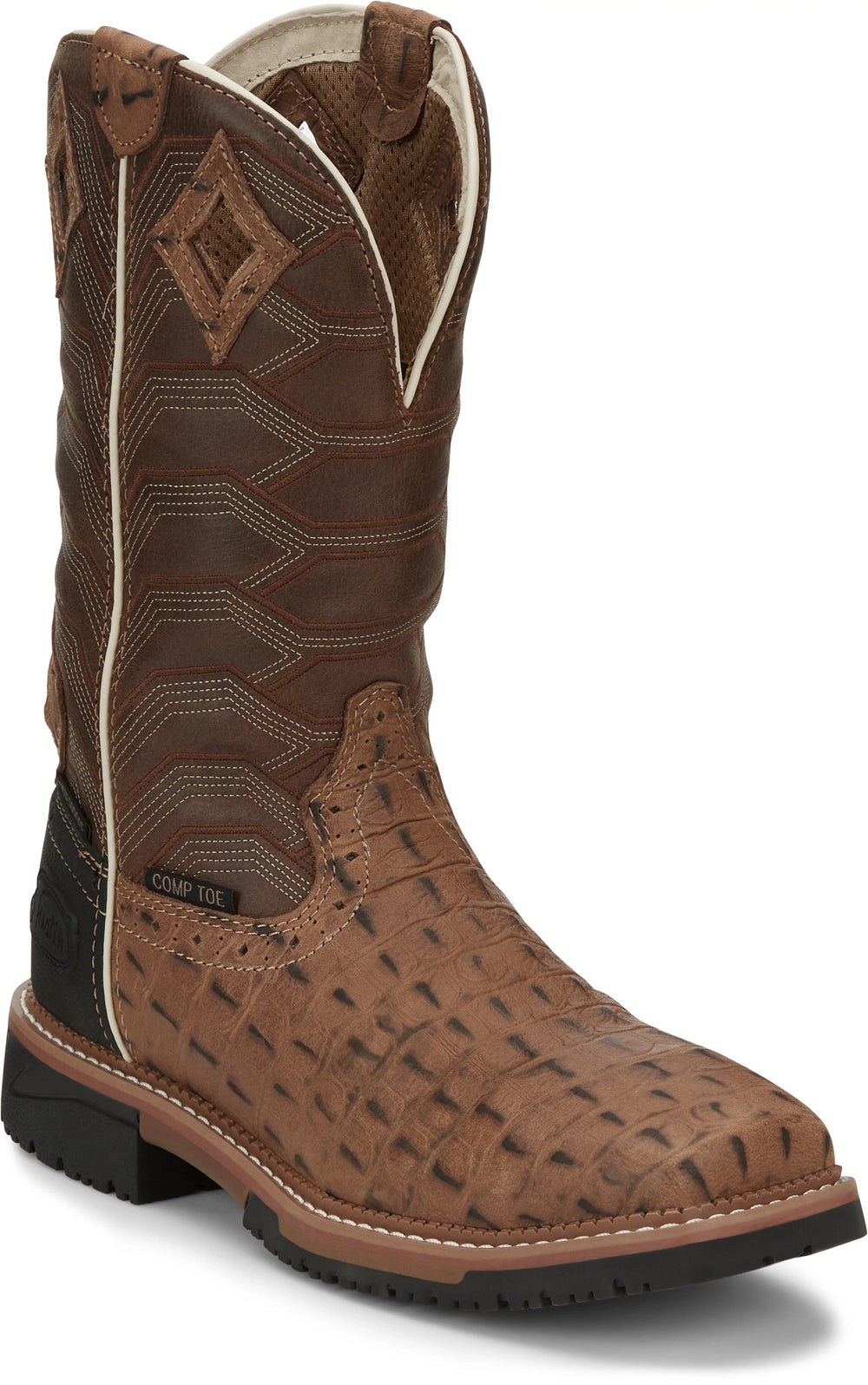 Derrickman 12" Waterproof Composite Toe Work Boot ™ - Caramel Croc Print (Tan)
