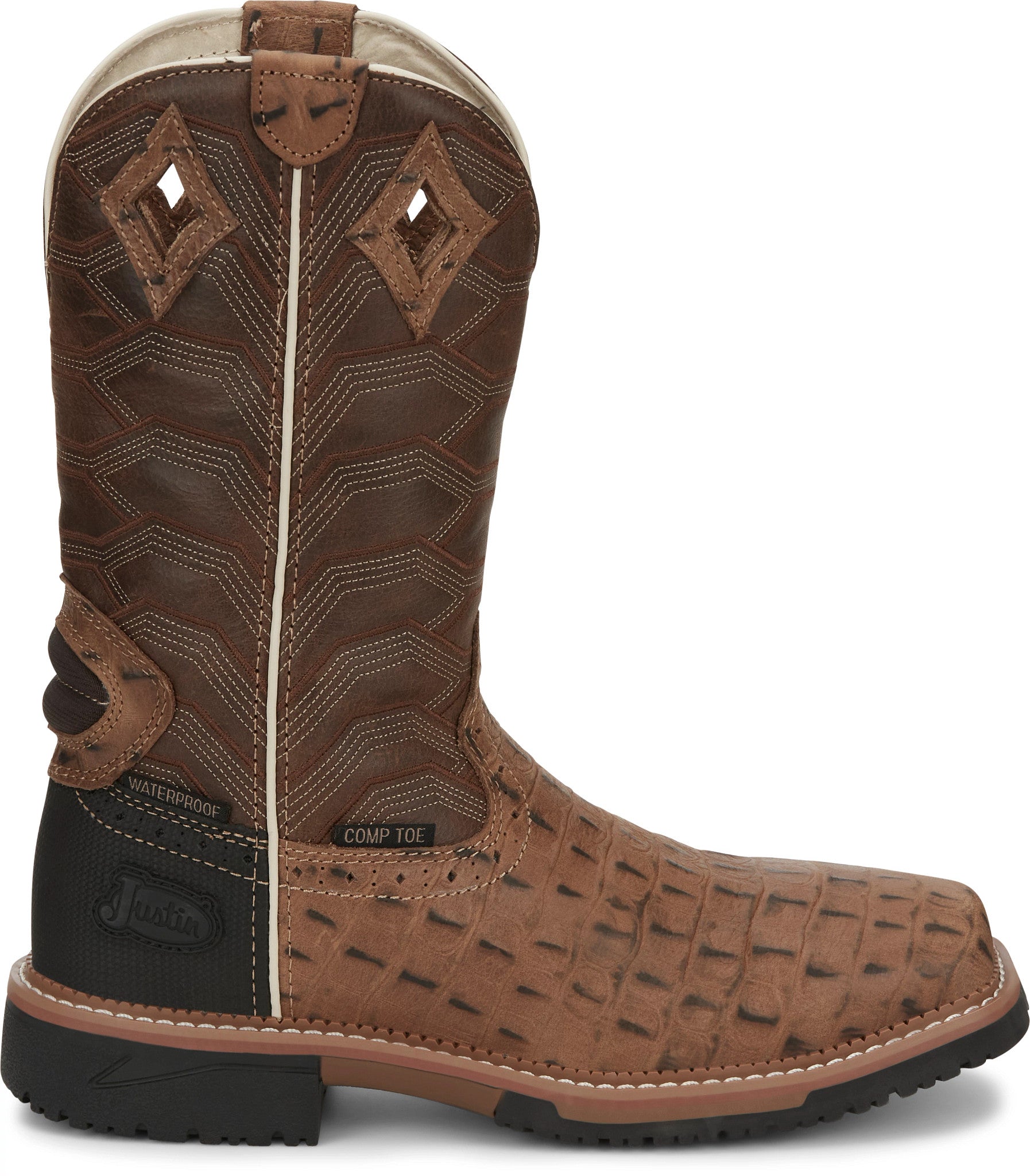 Derrickman 12" Waterproof Composite Toe Work Boot ™ - Caramel Croc Print (Tan)